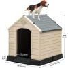 imageYITAHOME Large Plastic Dog House Outdoor Indoor Doghouse Puppy Shelter Water Resistant Easy Assembly Sturdy Dog Kennel with Air Vents and Elevated FloorGrayBrown