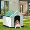 imageYITAHOME Large Plastic Dog House Outdoor Indoor Doghouse Puppy Shelter Water Resistant Easy Assembly Sturdy Dog Kennel with Air Vents and Elevated FloorGreen