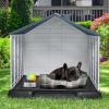 imageYITAHOME Large Plastic Dog House Outdoor Indoor Doghouse Puppy Shelter Water Resistant Easy Assembly Sturdy Dog Kennel with Air Vents and Elevated FloorGrayWhite