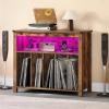 imageYITAHOME Large Record Player Stand with Power Outlets ampamp LED Lights Vinyl Record Storage Table with Display Shelf Holds Up to 120 Albums Turntable Stand for Living Room Bedroom BrownBrown