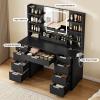 imageYITAHOME Large Vanity Desk with Mirror LED Lights and Power Outlets Big Makeup Table with 9 Drawers 5 Storage Shelves ampamp 2 Cosmetic Brush Holes Dressing Table for Bedroom Black Vanity SetBlack