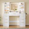 imageYITAHOME Large Vanity Desk with Mirror LED Lights and Power Outlets Big Makeup Table with 9 Drawers 5 Storage Shelves ampamp 2 Cosmetic Brush Holes Dressing Table for Bedroom Black Vanity SetWhite