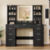 imageYITAHOME Large Vanity Desk with Mirror LED Lights and Power Outlets Big Makeup Table with 9 Drawers 5 Storage Shelves ampamp 2 Cosmetic Brush Holes Dressing Table for Bedroom Black Vanity SetBlack