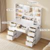 imageYITAHOME Large Vanity Desk with Mirror LED Lights and Power Outlets Big Makeup Table with 9 Drawers 5 Storage Shelves ampamp 2 Cosmetic Brush Holes Dressing Table for Bedroom Black Vanity SetWhite