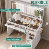 imageYITAHOME Large Vanity Desk with Mirror ampamp Light Power Outlet Makeup Vanity Set with 2 Drawers and 3 Level Storage Dressers 3 Lighting Modes Adjustable Brightness Bedroom Dressing Table WhiteWhite