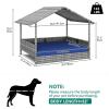 imageYITAHOME Large Wicker Dog House with Cushion Outdoor Indoor Rattan Doghouse Elevated Raised Dog Bed with Canopy Water Resistant Dog Cot for Small Medium and Large Dogs Gray ampamp Blue
