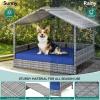 imageYITAHOME Large Wicker Dog House with Cushion Outdoor Indoor Rattan Doghouse Elevated Raised Dog Bed with Canopy Water Resistant Dog Cot for Small Medium and Large Dogs Gray ampamp Blue