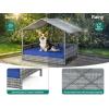 imageYITAHOME Large Wicker Dog House with Cushion Outdoor Indoor Rattan Doghouse Elevated Raised Dog Bed with Canopy Water Resistant Dog Cot for Small Medium and Large Dogs Gray ampamp Blue