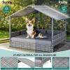 imageYITAHOME Large Wicker Dog House with Cushion Outdoor Indoor Rattan Doghouse Elevated Raised Dog Bed with Canopy Waterproof Dog Cot for Small Medium and Large Dogs GrayGray