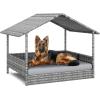 imageYITAHOME Large Wicker Dog House with Cushion Outdoor Indoor Rattan Doghouse Elevated Raised Dog Bed with Canopy Waterproof Dog Cot for Small Medium and Large Dogs GrayGray