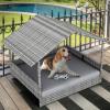 imageYITAHOME Large Wicker Dog House with Cushion Outdoor Indoor Rattan Doghouse Elevated Raised Dog Bed with Canopy Waterproof Dog Cot for Small Medium and Large Dogs GrayGray