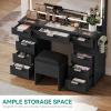 imageYITAHOME Lighted Vanity Table with Glass Top 11 Drawers ampamp Storage Stool Makeup Desk with Smart Mirror Touch LED Lights Charging Ports ampamp Hair Dryer HolderDark Black
