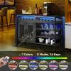 imageYITAHOME Liquor Cabinet Bar for Home 47quot Industrial Wine Buffet Cabinet with LED LightsPower Outlets and Wine Rack Storage Small Coffee Bar Cabinet for Kitchen Dining Living Room Black