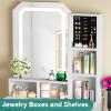 imageYITAHOME Makeup Vanity Desk with LED Mirror Jewelry Storage Hair Dryer Holder and Open Shelves Compact Vanity Desk for Small RoomsCream White