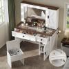 imageYITAHOME Makeup Vanity Desk with Mirror and Lights Farmhouse Vanity Table with Charging Station 42 Dressing Table with 2 Drawers ampamp 6 Cabinets 3 Color Lighting Modes for Bedroom White