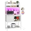 imageYITAHOME Microwave Stand Bakers Rack w Power Outlet Coffee Bar Kitchen Freestanding Utility Storage Shelf for Pantry Appliance Spice Pot Pan Organizer w Thickened Counter 6 Hook 39quot Oak ampamp WhiteWhite