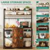 imageYITAHOME Microwave Stand Bakers Rack w Power Outlet Coffee Bar Kitchen Freestanding Utility Storage Shelf for Pantry Appliance Spice Pot Pan Organizer w Thickened Counter 6 Hook 39quot Oak ampamp WhiteRustic Brown