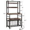 imageYITAHOME Microwave Stand Bakers Rack w Power Outlet Coffee Bar Kitchen Freestanding Utility Storage Shelf for Pantry Appliance Spice Pot Pan Organizer w Thickened Counter 6 Hook 39quot Oak ampamp WhiteRustic Brown