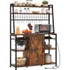 imageYITAHOME Microwave Stand Bakers Rack w Power Outlet Coffee Bar Kitchen Freestanding Utility Storage Shelf for Pantry Appliance Spice Pot Pan Organizer w Thickened Counter 6 Hook 39quot Oak ampamp WhiteRustic Brown