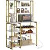 imageYITAHOME Microwave Stand Bakers Rack w Power Outlet Coffee Bar Kitchen Freestanding Utility Storage Shelf for Pantry Appliance Spice Pot Pan Organizer w Thickened Counter 6 Hook 39quot Oak ampamp WhiteWhite  Gold
