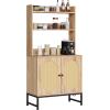 imageYITAHOME Microwave Stand Bakers Rack w Power Outlet Coffee Bar Kitchen Freestanding Utility Storage Shelf for Pantry Appliance Spice Pot Pan Organizer w Thickened Counter 6 Hook 39quot Oak ampamp WhiteOak