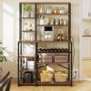 imageYITAHOME Microwave Stand Bakers Rack w Power Outlet Coffee Bar Kitchen Freestanding Utility Storage Shelf for Pantry Appliance Spice Pot Pan Organizer w Thickened Counter 6 Hook 39quot Oak ampamp WhiteRustic Brown