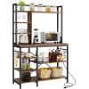 imageYITAHOME Microwave Stand Bakers Rack w Power Outlet Coffee Bar Kitchen Freestanding Utility Storage Shelf for Pantry Appliance Spice Pot Pan Organizer w Thickened Counter 6 Hook 39quot Oak ampamp WhiteRustic Brown