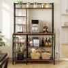 imageYITAHOME Microwave Stand Bakers Rack w Power Outlet Coffee Bar Kitchen Freestanding Utility Storage Shelf for Pantry Appliance Spice Pot Pan Organizer w Thickened Counter 6 Hook 39quot Oak ampamp WhiteRustic Brown