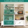 imageYITAHOME Microwave Stand Bakers Rack w Power Outlet Coffee Bar Kitchen Freestanding Utility Storage Shelf for Pantry Appliance Spice Pot Pan Organizer w Thickened Counter 6 Hook 39quot Oak ampamp WhiteWhite