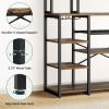 imageYITAHOME Microwave Stand Bakers Rack w Power Outlet Coffee Bar Kitchen Freestanding Utility Storage Shelf for Pantry Appliance Spice Pot Pan Organizer w Thickened Counter 6 Hook 39quot Oak ampamp WhiteRustic Brown