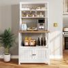 imageYITAHOME Microwave Stand Bakers Rack w Power Outlet Coffee Bar Kitchen Freestanding Utility Storage Shelf for Pantry Appliance Spice Pot Pan Organizer w Thickened Counter 6 Hook 39quot Oak ampamp WhiteWhite