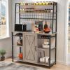 imageYITAHOME Microwave Stand Bakers Rack w Power Outlet Coffee Bar Kitchen Freestanding Utility Storage Shelf for Pantry Appliance Spice Pot Pan Organizer w Thickened Counter 6 Hook 39quot Oak ampamp WhiteGrey