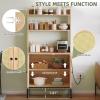 imageYITAHOME Microwave Stand Bakers Rack w Power Outlet Coffee Bar Kitchen Freestanding Utility Storage Shelf for Pantry Appliance Spice Pot Pan Organizer w Thickened Counter 6 Hook 39quot Oak ampamp WhiteOak