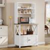 imageYITAHOME Microwave Stand Bakers Rack w Power Outlet Coffee Bar Kitchen Freestanding Utility Storage Shelf for Pantry Appliance Spice Pot Pan Organizer w Thickened Counter 6 Hook 39quot Oak ampamp WhiteWhite