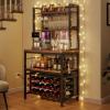 imageYITAHOME Microwave Stand Bakers Rack w Power Outlet Coffee Bar Kitchen Freestanding Utility Storage Shelf for Pantry Appliance Spice Pot Pan Organizer w Thickened Counter 6 Hook 39quot Oak ampamp WhiteRustic Brown