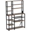 imageYITAHOME Microwave Stand Bakers Rack w Power Outlet Coffee Bar Kitchen Freestanding Utility Storage Shelf for Pantry Appliance Spice Pot Pan Organizer w Thickened Counter 6 Hook 39quot Oak ampamp WhiteRustic Brown