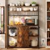 imageYITAHOME Microwave Stand Bakers Rack w Power Outlet Coffee Bar Kitchen Freestanding Utility Storage Shelf for Pantry Appliance Spice Pot Pan Organizer w Thickened Counter 6 Hook 39quot Oak ampamp WhiteRustic Brown