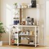 imageYITAHOME Microwave Stand Bakers Rack w Power Outlet Coffee Bar Kitchen Freestanding Utility Storage Shelf for Pantry Appliance Spice Pot Pan Organizer w Thickened Counter 6 Hook 39quot Oak ampamp WhiteOak  White