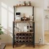imageYITAHOME Microwave Stand Bakers Rack w Power Outlet Coffee Bar Kitchen Freestanding Utility Storage Shelf for Pantry Appliance Spice Pot Pan Organizer w Thickened Counter 6 Hook 39quot Oak ampamp WhiteRustic Brown