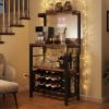 imageYITAHOME Microwave Stand Bakers Rack w Power Outlet Coffee Bar Kitchen Freestanding Utility Storage Shelf for Pantry Appliance Spice Pot Pan Organizer w Thickened Counter 6 Hook 39quot Oak ampamp WhiteRustic Brown