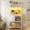 imageYITAHOME Microwave Stand Bakers Rack w Power Outlet Coffee Bar Kitchen Freestanding Utility Storage Shelf for Pantry Appliance Spice Pot Pan Organizer w Thickened Counter 6 Hook 39quot Oak ampamp WhiteWhite