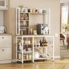imageYITAHOME Microwave Stand Bakers Rack w Power Outlet Coffee Bar Kitchen Freestanding Utility Storage Shelf for Pantry Appliance Spice Pot Pan Organizer w Thickened Counter 6 Hook 39quot Oak ampamp WhiteOak  White