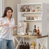 imageYITAHOME Microwave Stand Bakers Rack w Power Outlet Coffee Bar Kitchen Freestanding Utility Storage Shelf for Pantry Appliance Spice Pot Pan Organizer w Thickened Counter 6 Hook 39quot Oak ampamp WhiteWhite