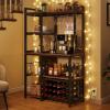 imageYITAHOME Microwave Stand Bakers Rack w Power Outlet Coffee Bar Kitchen Freestanding Utility Storage Shelf for Pantry Appliance Spice Pot Pan Organizer w Thickened Counter 6 Hook 39quot Oak ampamp WhiteBrown