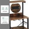 imageYITAHOME Microwave Stand Bakers Rack w Power Outlet Coffee Bar Kitchen Freestanding Utility Storage Shelf for Pantry Appliance Spice Pot Pan Organizer w Thickened Counter 6 Hook 39quot Oak ampamp WhiteRustic Brown