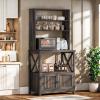imageYITAHOME Microwave Stand Bakers Rack w Power Outlet Coffee Bar Kitchen Freestanding Utility Storage Shelf for Pantry Appliance Spice Pot Pan Organizer w Thickened Counter 6 Hook 39quot Oak ampamp WhiteBlack Oak
