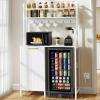 imageYITAHOME Mini Fridge Cabinet Stand with Trash Can Storage 4Tier Bakers Rack Microwave Oven Stand with Power Outlets Freestanding Coffee Bar Shelf Station for Kitchen Home Office WhiteWhite