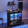 imageYITAHOME Mini Home Bar Unit for Living Room with WallMounted Shelf Rack ampamp Music Sensing LED Light Tall Bars Table with Wine Rack Alcohol Storage Glasses Hanger Footrest for Kitchen Pub BlackBlack