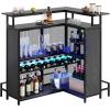 imageYITAHOME Mini Home Bar Unit for Living Room with WallMounted Shelf Rack ampamp Music Sensing LED Light Tall Bars Table with Wine Rack Alcohol Storage Glasses Hanger Footrest for Kitchen Pub BlackBlack
