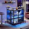 imageYITAHOME Mini Home Bar Unit for Living Room with WallMounted Shelf Rack ampamp Music Sensing LED Light Tall Bars Table with Wine Rack Alcohol Storage Glasses Hanger Footrest for Kitchen Pub BlackBlack